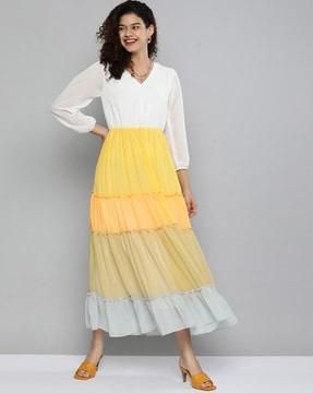 colour-block v-neck maxi dress