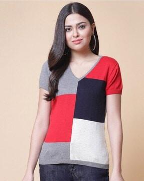 colour-block v-neck t-shirt