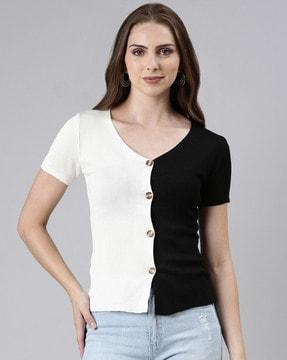 colour-block v-neck top