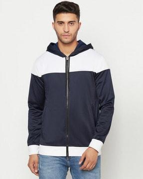 colour-block zip-front hoodie