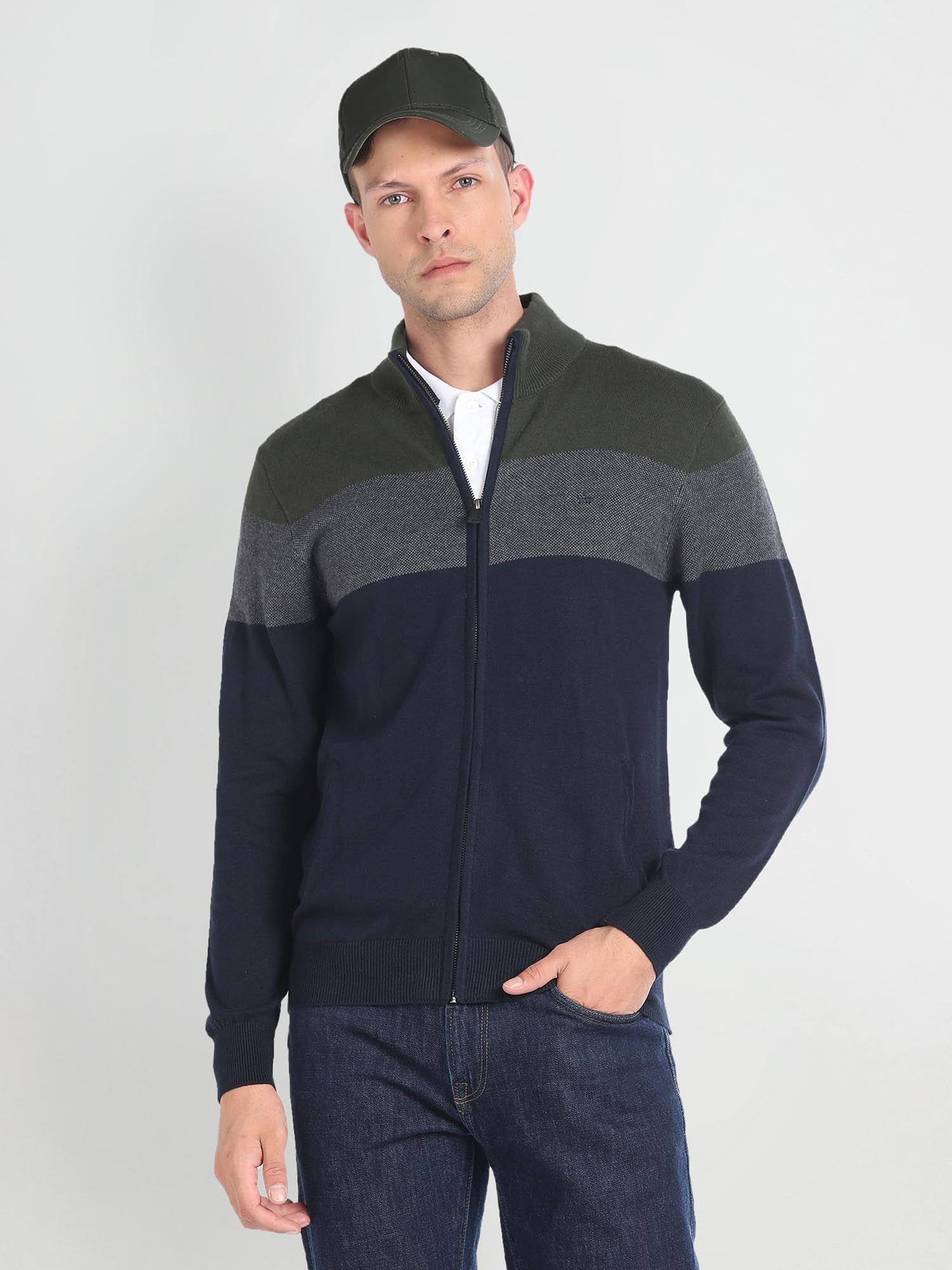 colour block zip up sweater