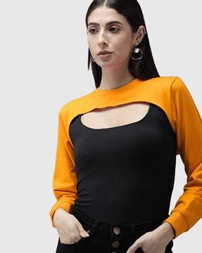 colour-blocked full sleeves  t-shirt