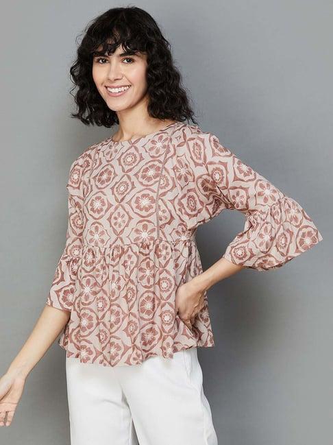 colour me by melange beige printed top