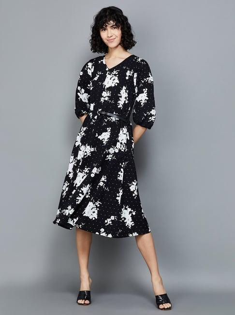 colour me by melange black printed a-line dress