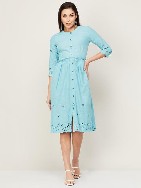 colour me by melange blue cotton a-line dress