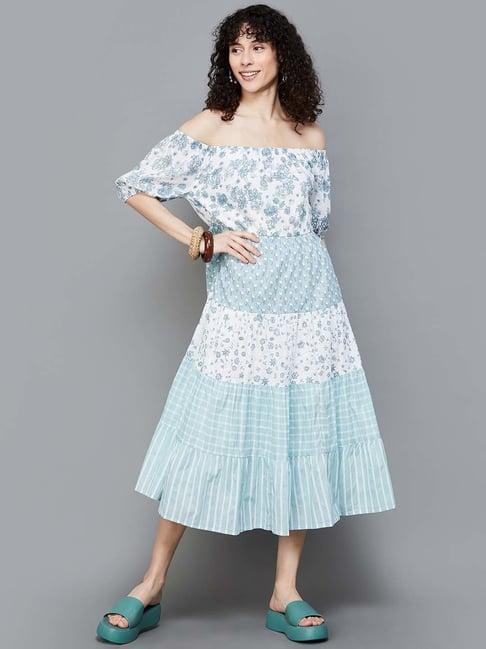 colour me by melange blue cotton printed maxi dress