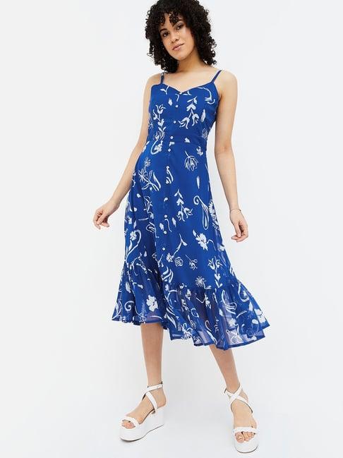 colour me by melange blue floral print midi dress