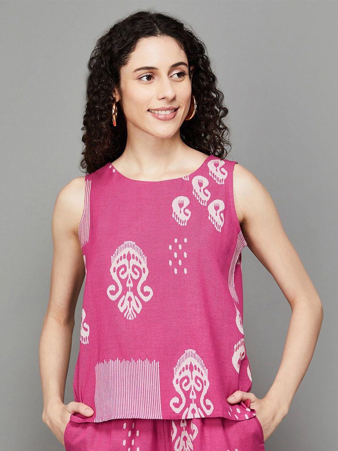 colour me by melange ethnic motifs printed round neck sleeveless top