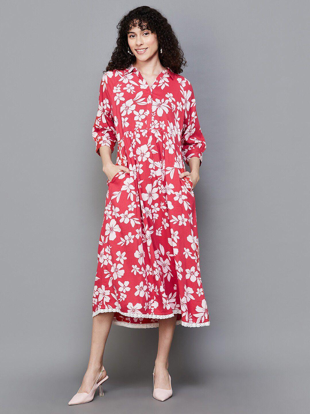 colour me by melange floral print a-line midi dress