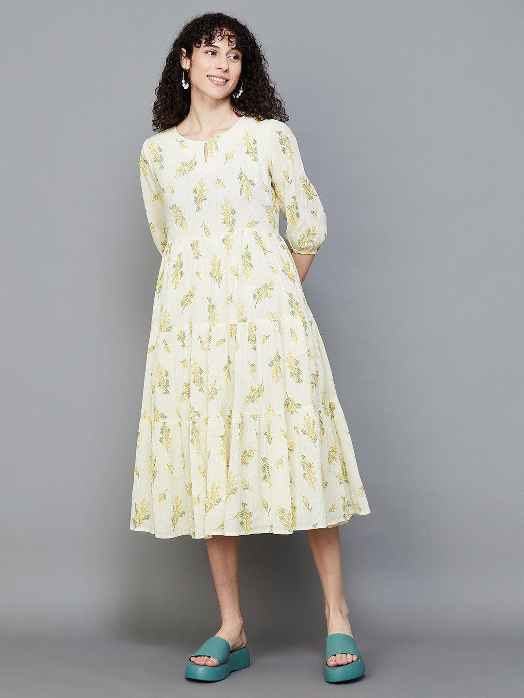 colour me by melange floral print puff sleeve a-line maxi dress