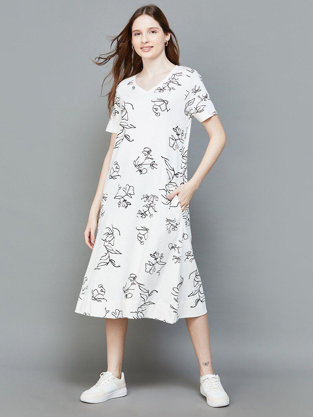 colour me by melange floral print pure cotton a-line midi dress