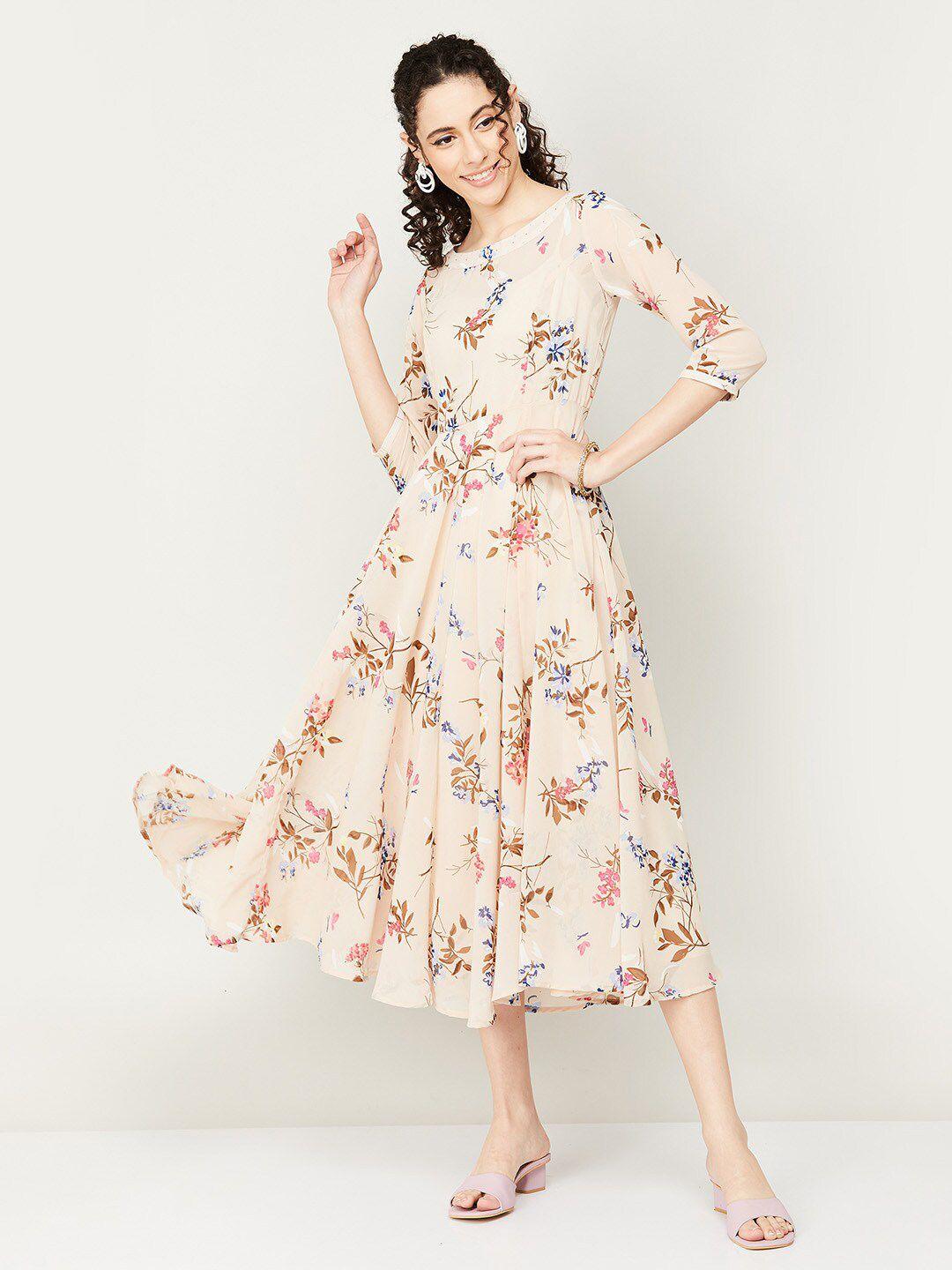 colour me by melange floral printed a-line midi dress