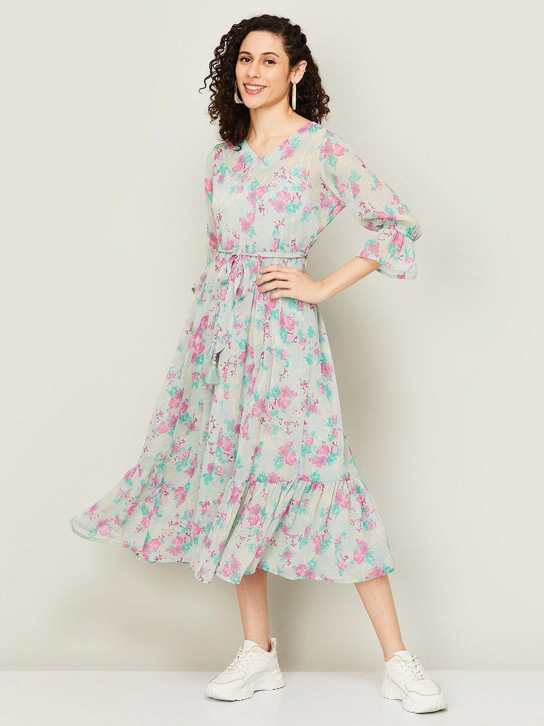 colour me by melange floral printed fit and flare midi dress