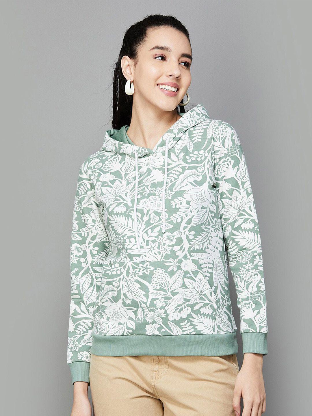 colour me by melange floral printed hooded cotton pullover sweatshirt