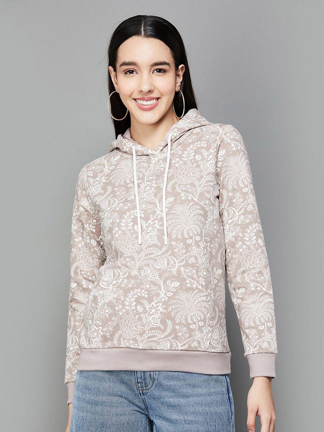 colour me by melange floral printed hooded cotton pullover sweatshirt