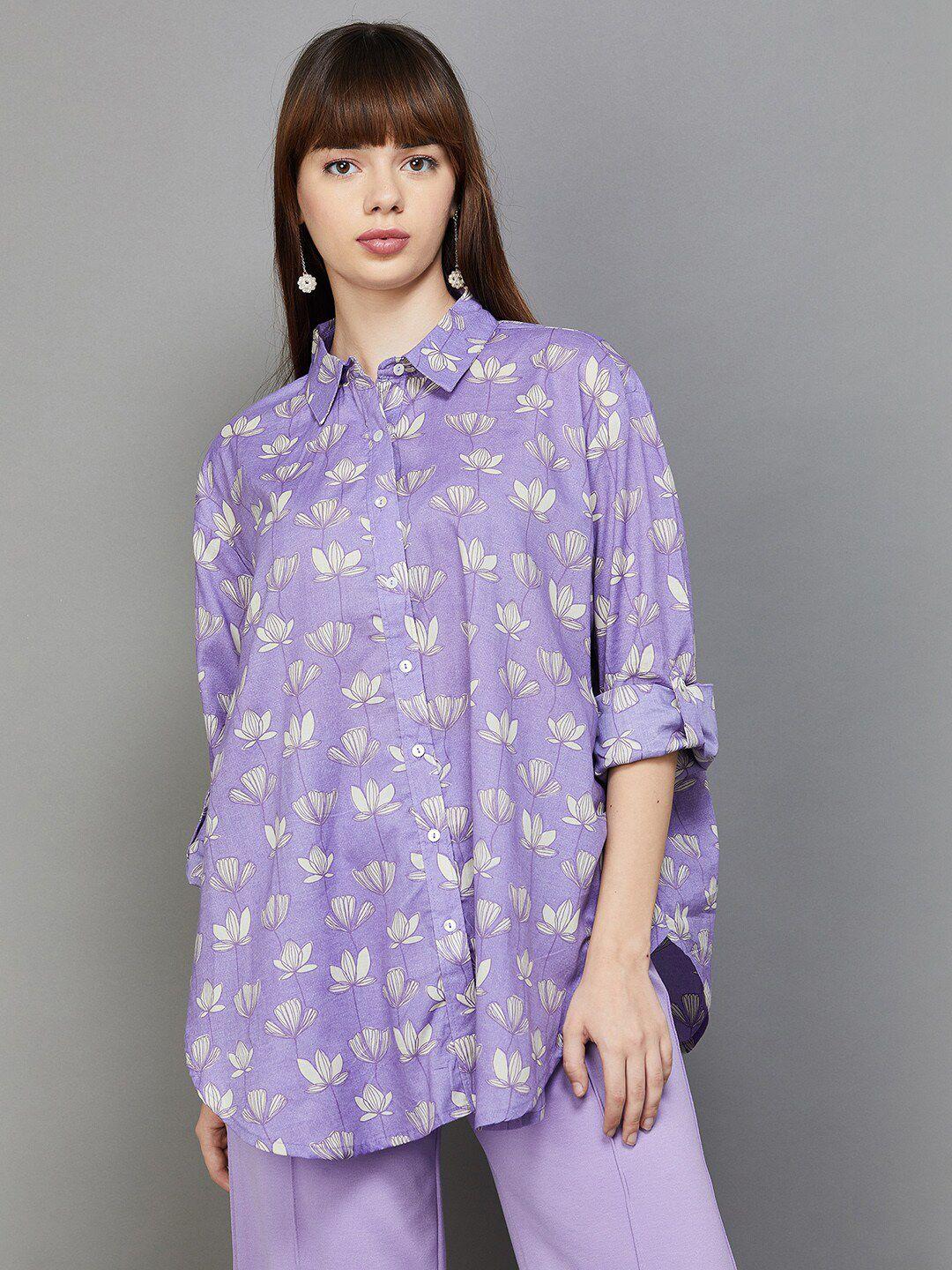 colour me by melange floral printed opaque cotton casual shirt