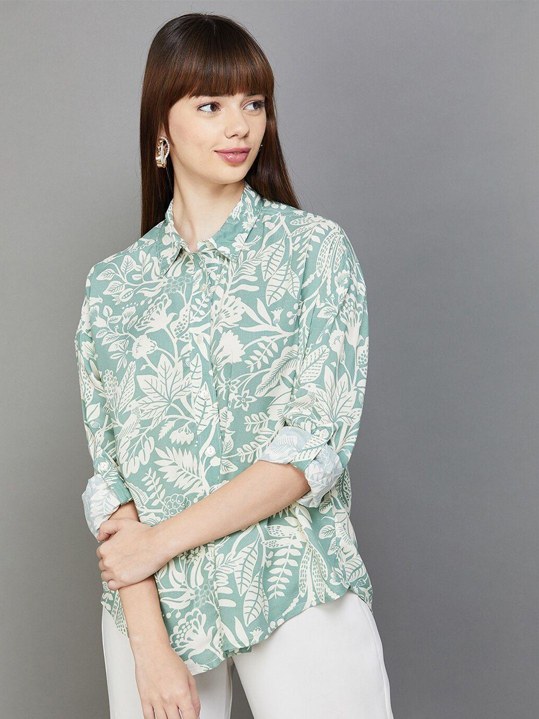 colour me by melange floral printed opaque cotton casual shirt