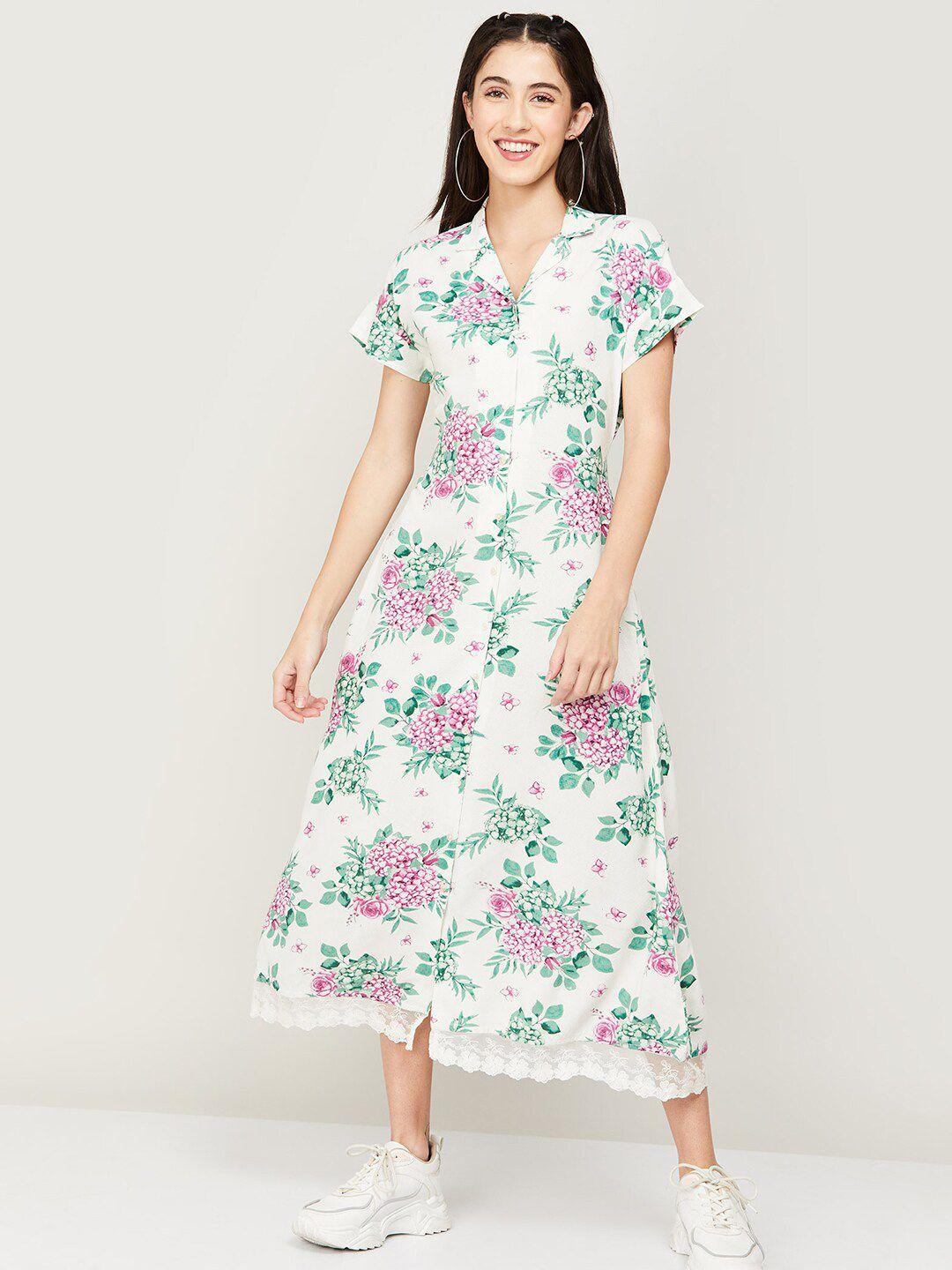 colour me by melange floral printed shirt collar midi dress