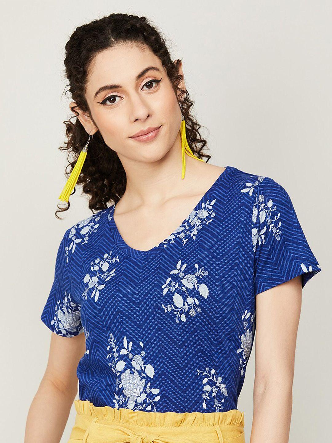 colour me by melange floral printed v-neck causal t-shirt