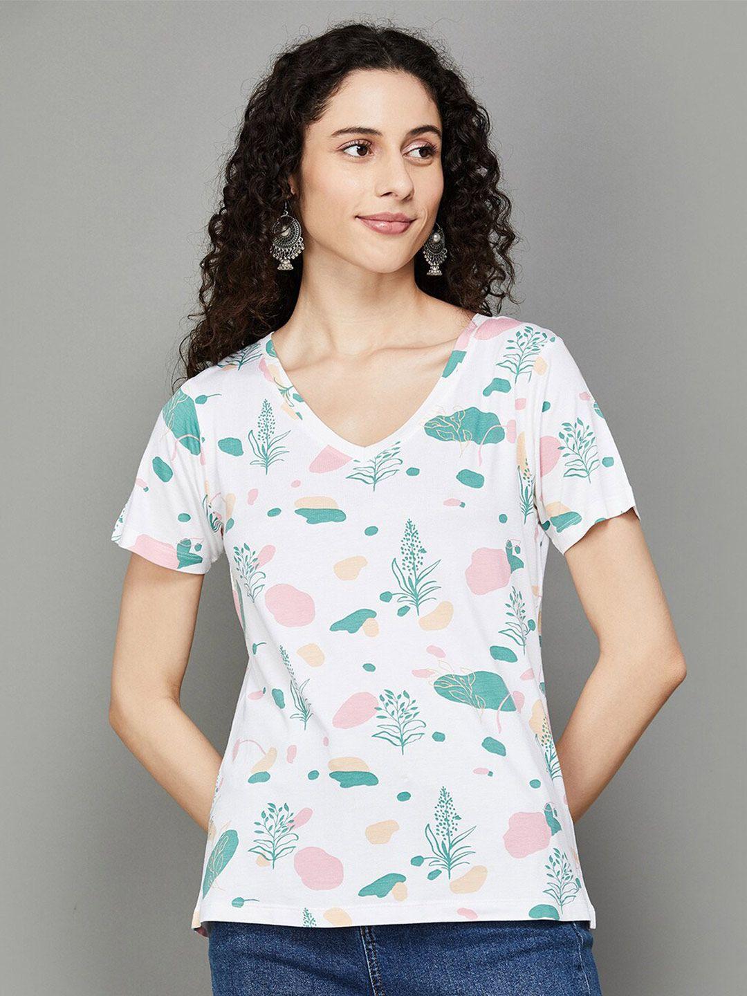 colour me by melange floral printed v-neck t-shirt