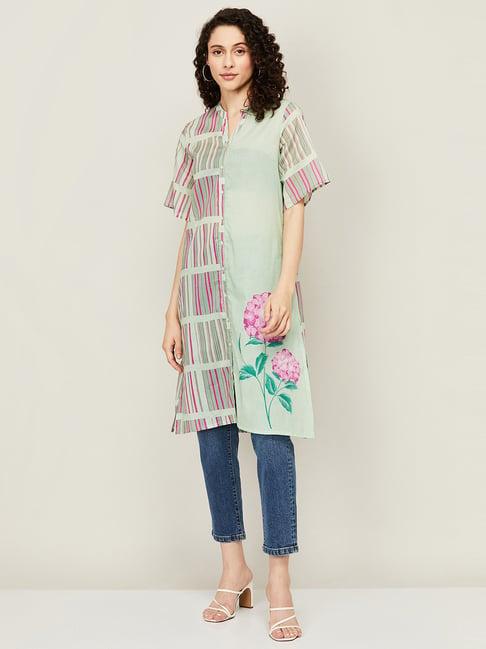 colour me by melange green cotton printed tunic