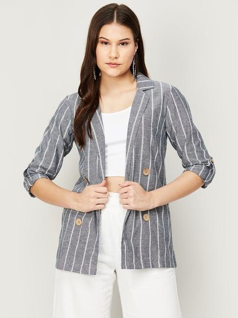 colour me by melange grey cotton striped jacket