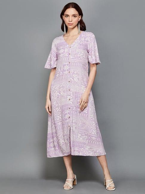 colour me by melange lavender printed a-line dress