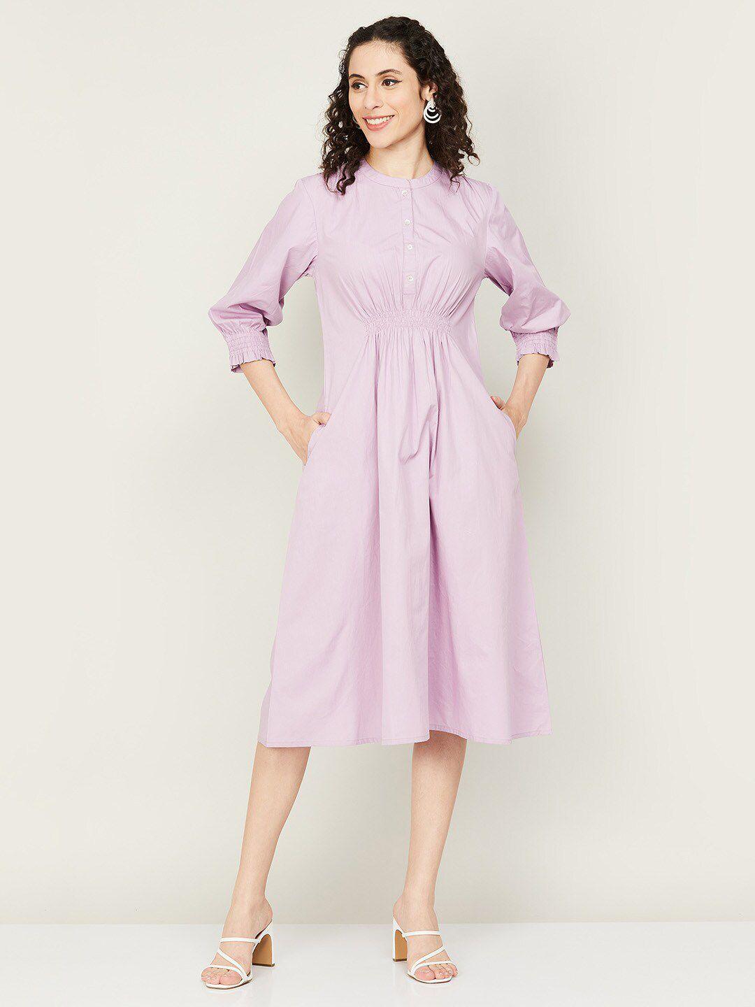 colour me by melange mandarin collar cotton midi dress