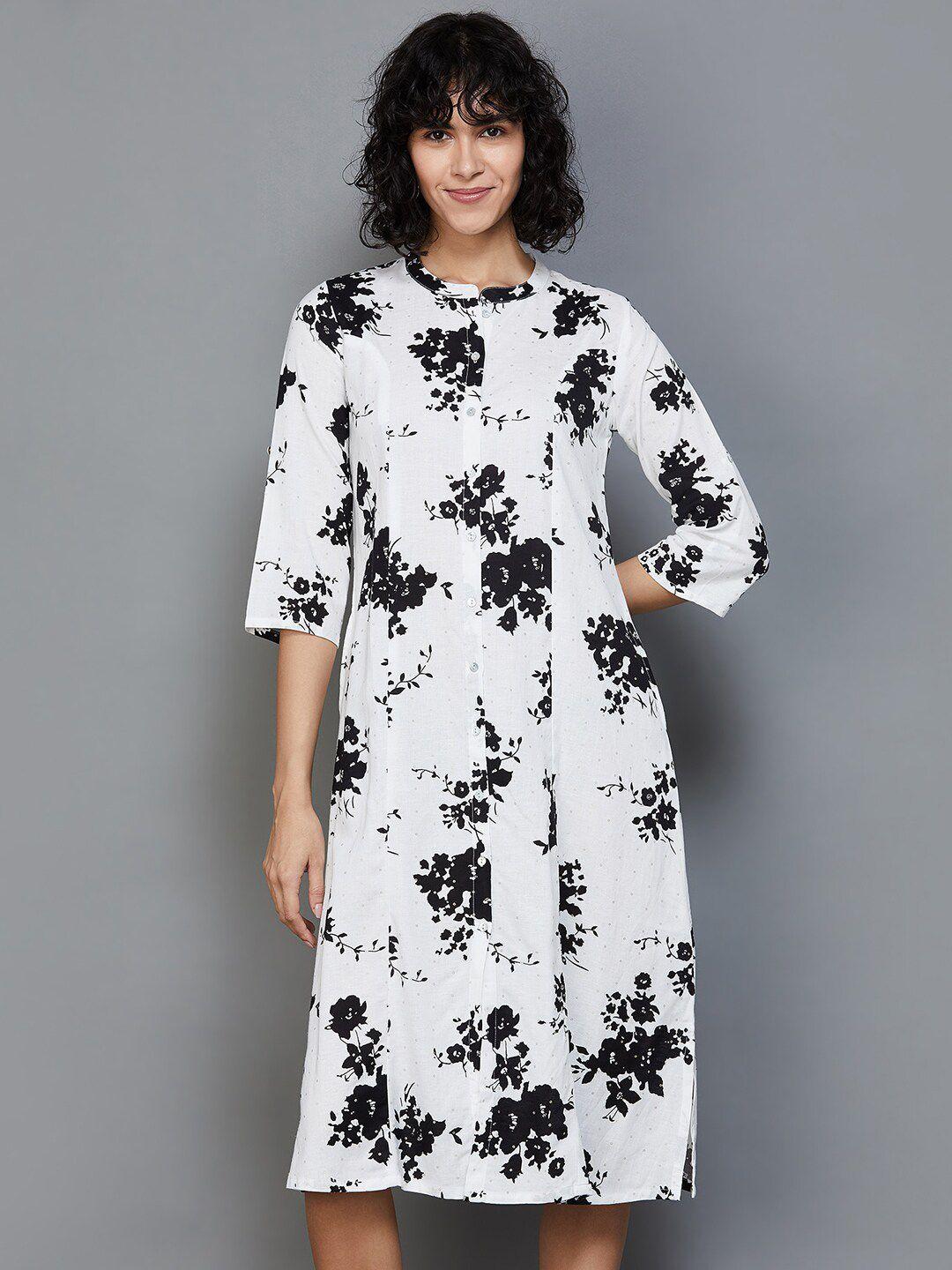 colour me by melange mandarin collar floral printed sequinned panalled a-line midi dress