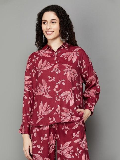 colour me by melange maroon printed shirt