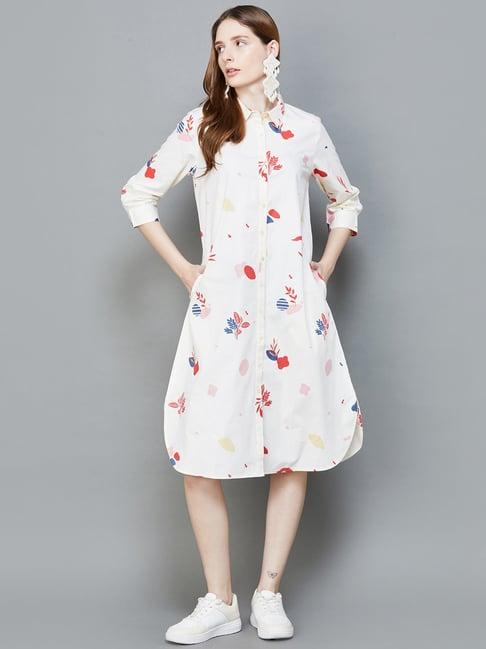 colour me by melange off-white cotton printed a-line dress