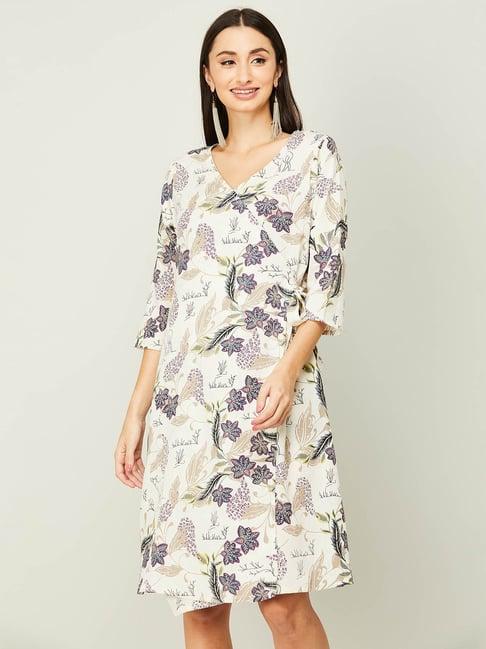 colour me by melange off-white floral print a-line dress