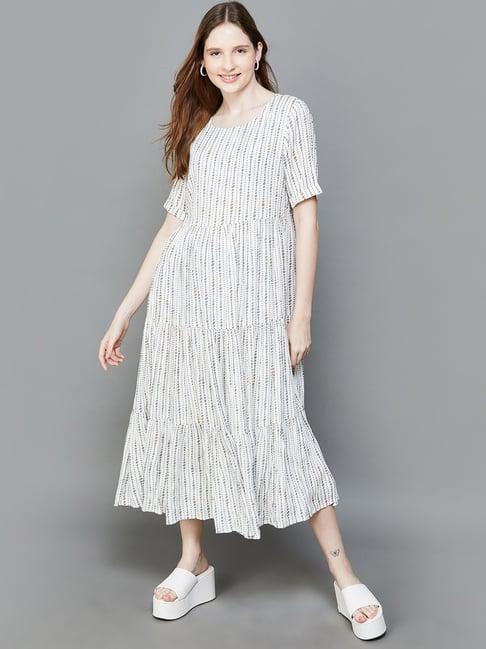colour me by melange off-white printed a-line dress