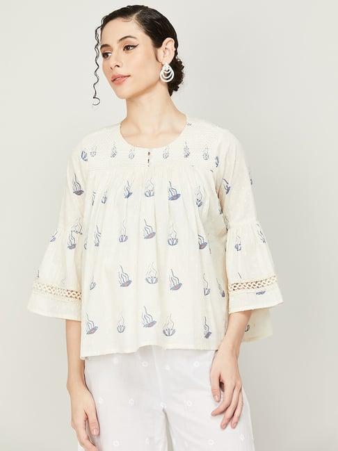 colour me by melange off-white printed top