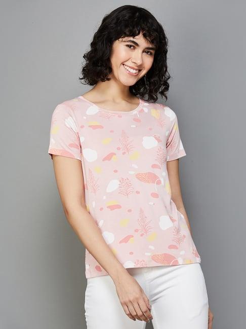 colour me by melange peach printed t-shirt