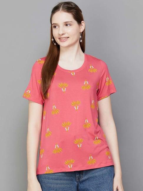 colour me by melange pink floral print t-shirt