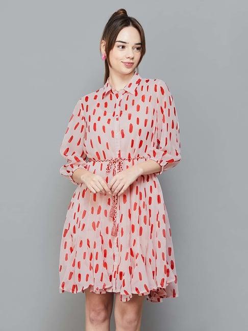 colour me by melange pink printed a-line dress with inner