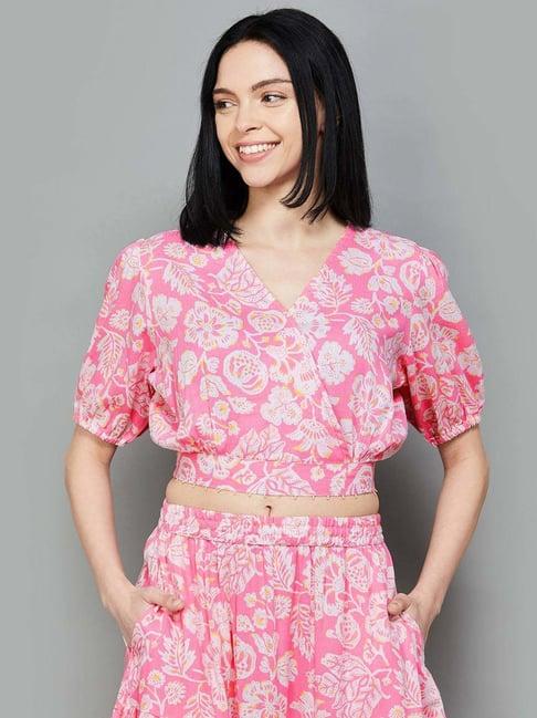 colour me by melange pink printed crop top