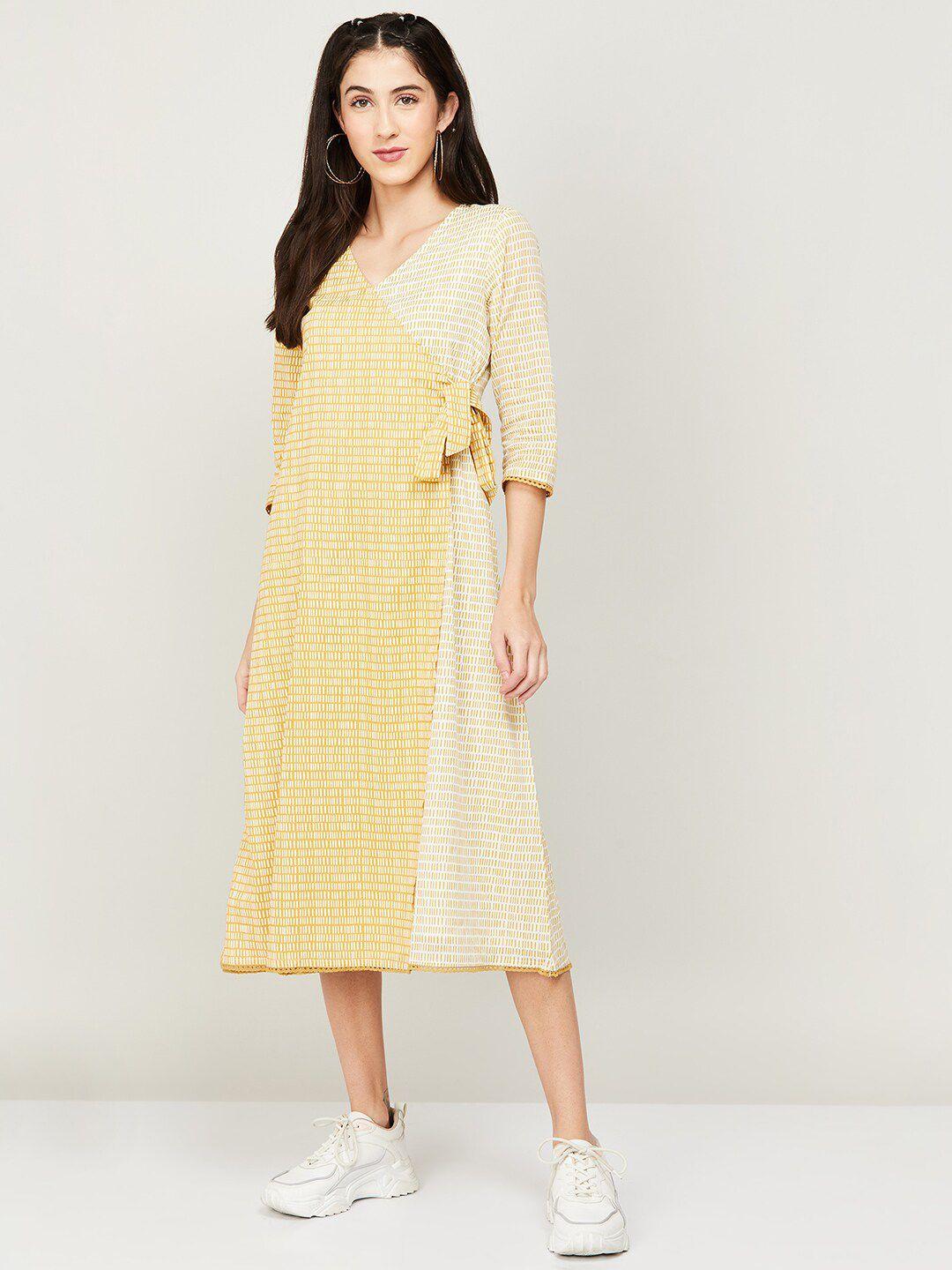 colour me by melange printed v neck wrap midi pure cotton dress