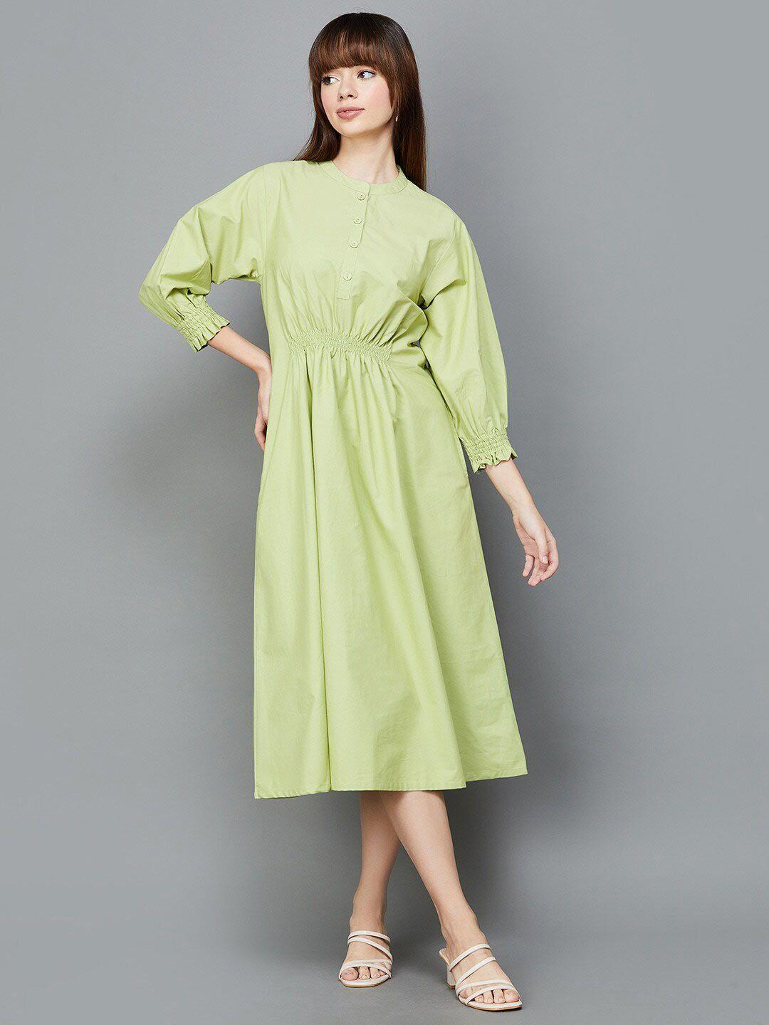 colour me by melange puff sleeves midi a-line dress