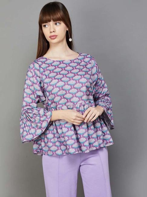 colour me by melange purple printed top