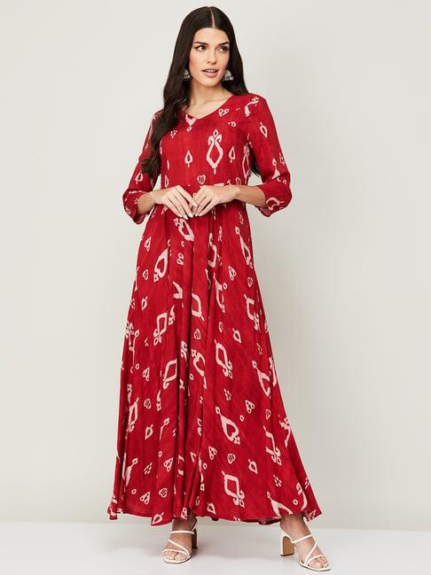 colour me by melange red printed maxi dress