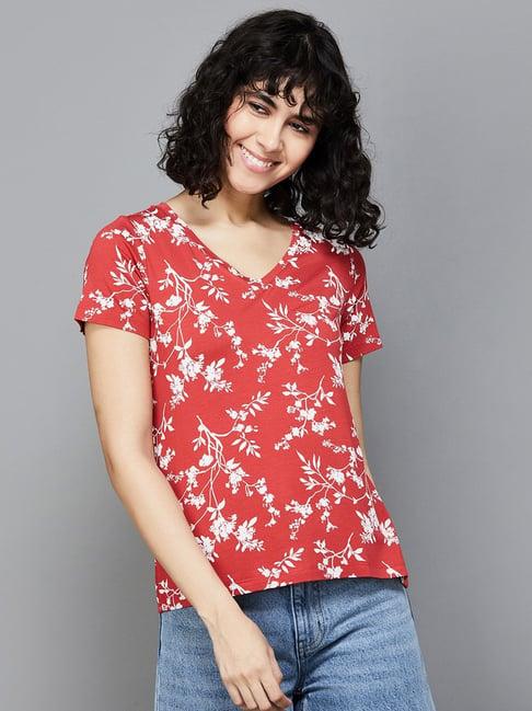 colour me by melange red printed t-shirt