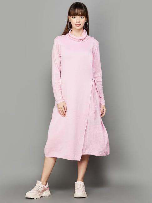 colour me by melange rose pink striped a-line dress