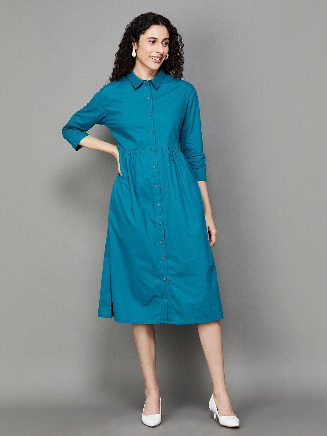 colour me by melange shirt collar cotton shirt style dress