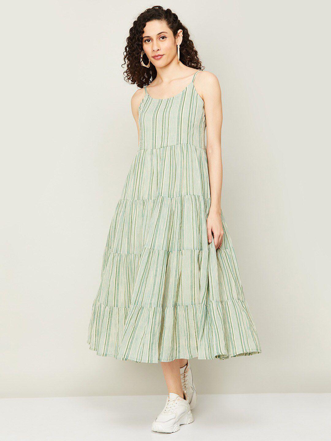 colour me by melange striped fit and flare cotton midi dress