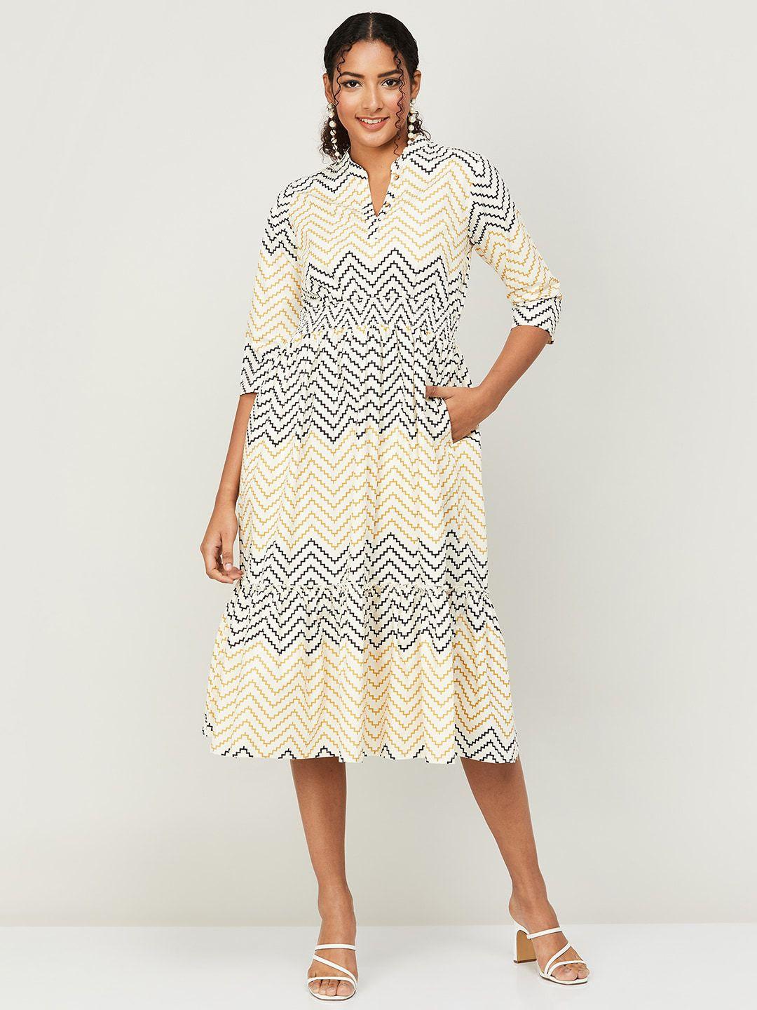 colour me by melange striped pure cotton fit & flare midi dress