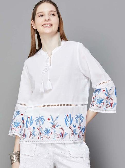 colour me by melange white cotton embroidered top