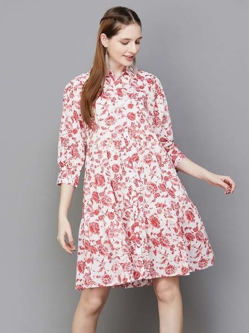 colour me by melange white floral print shirt dress
