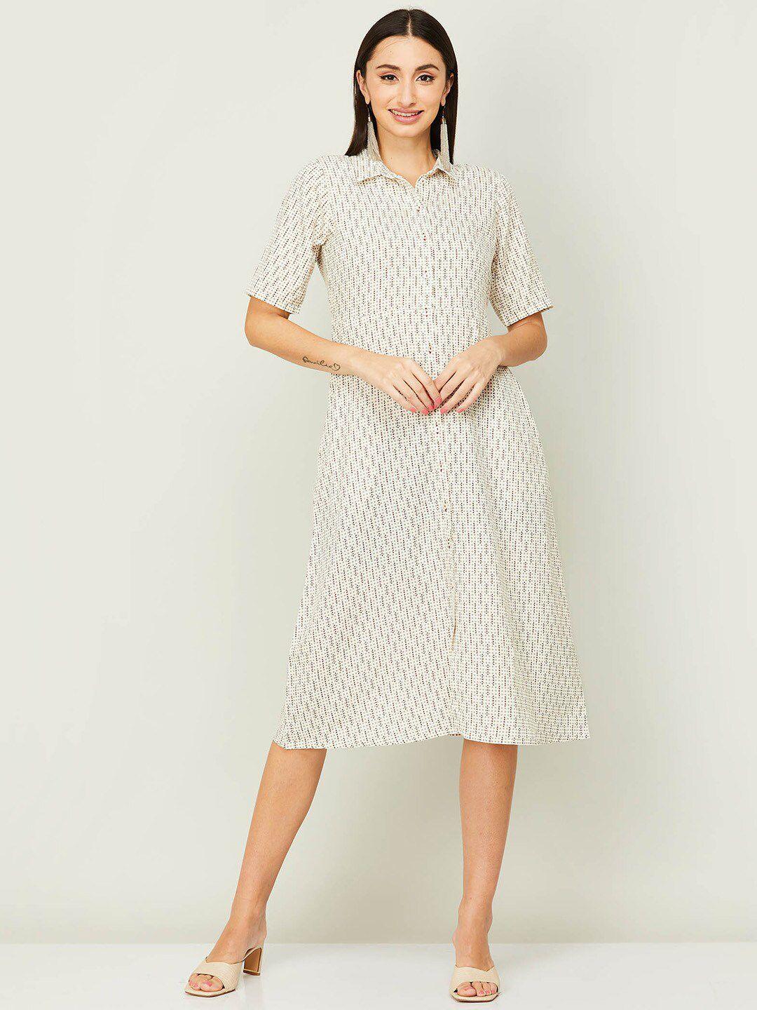 colour me by melange white printed rayon shirt dress